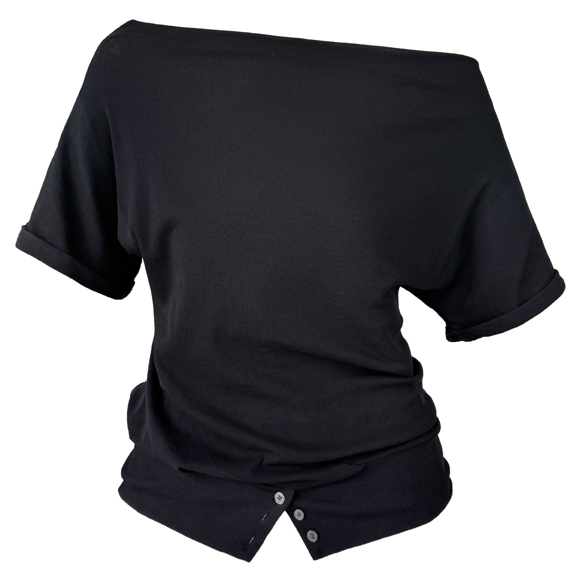 Slanted shoulder hem waist one-shoulder T-shirt women's summer new niche design sense Korean simple short sleeves