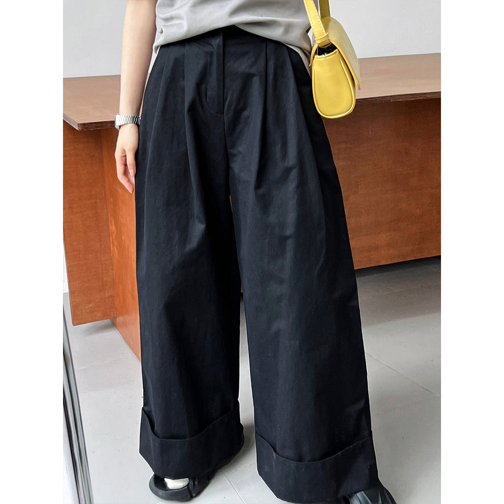 Big Pant Leg~ Washed Cotton Suit Pants Long Pants Women's Summer Skinny Meat Cover Casual Curled Wide Leg Pants