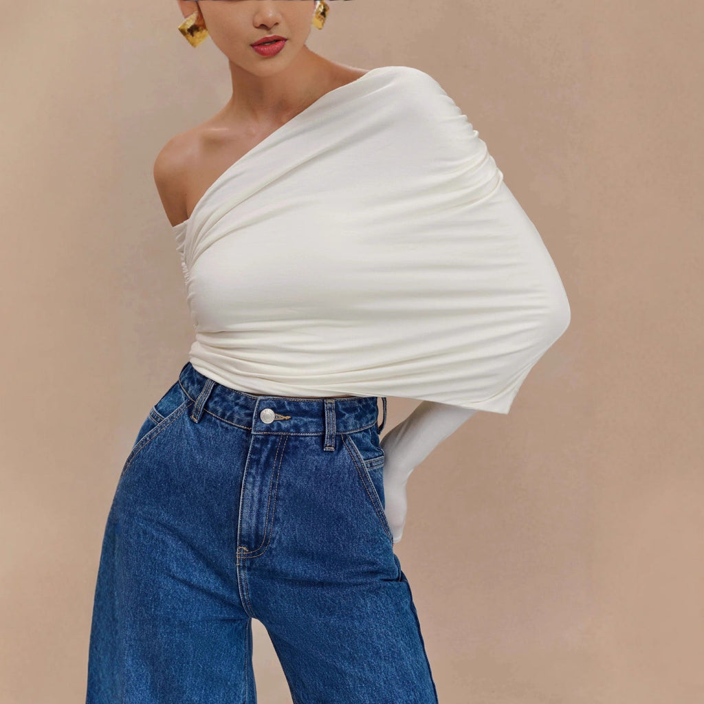 Fashion Hottie Sexy Slim Irregular Shoulder Slant Neck T-Shirt