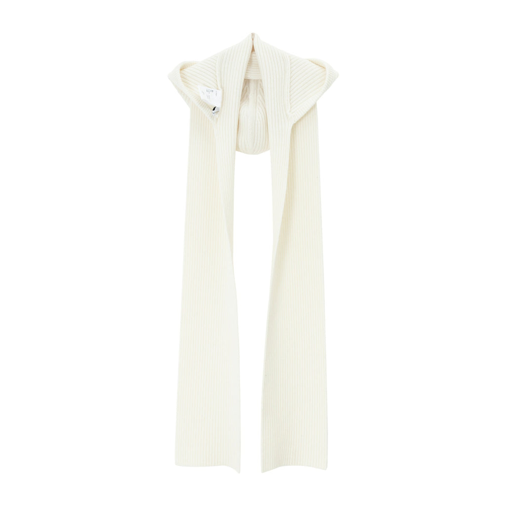 Winter worsted wool pit ribbed hooded integrated scarf