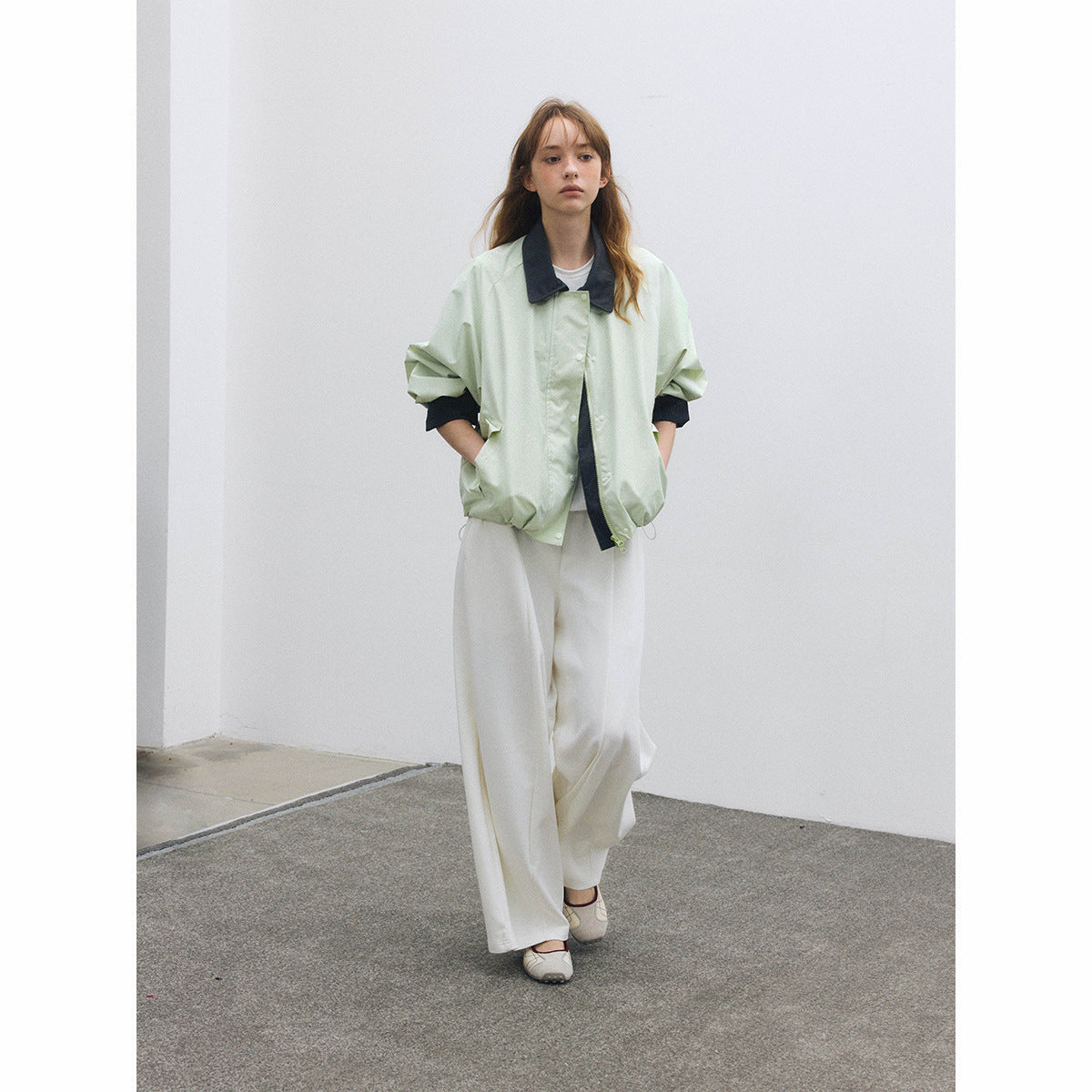 Autumn new casual lapel three-proof contrasting color double-head zipper versatile short jacket