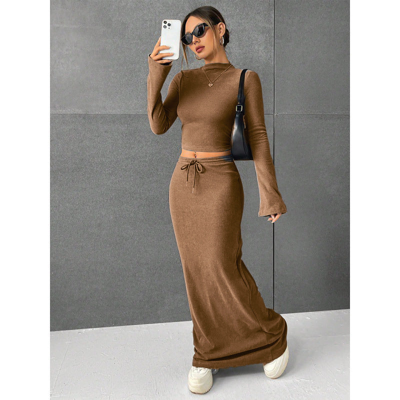 Solid Color Long Sleeve Top & Trousers Set