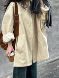 Premium temperament silhouette stand-up collar trench coat women's lazy style Japanese minimalist oversize coat 8631