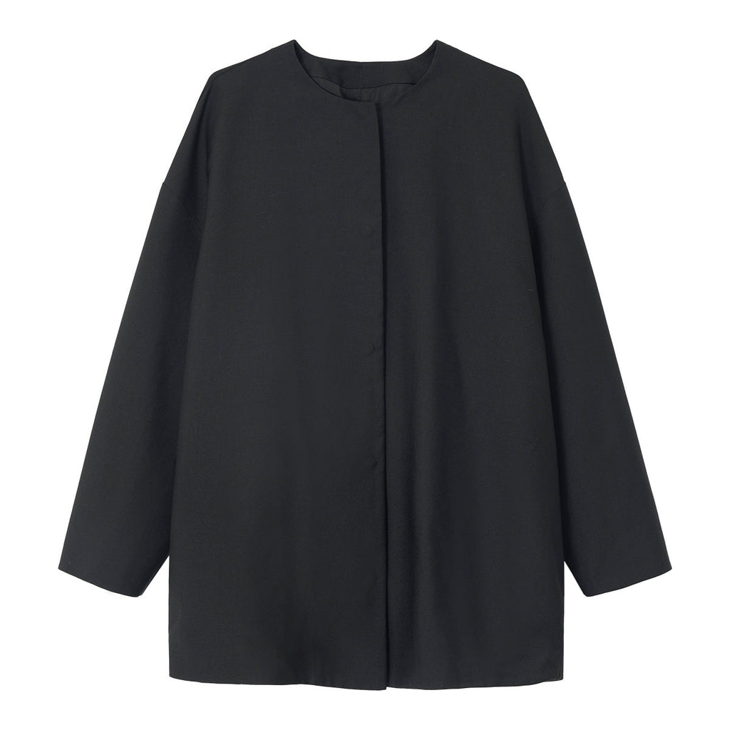 Spring minimalist tencel wool turtle back crew neck loose silhouette jacket
