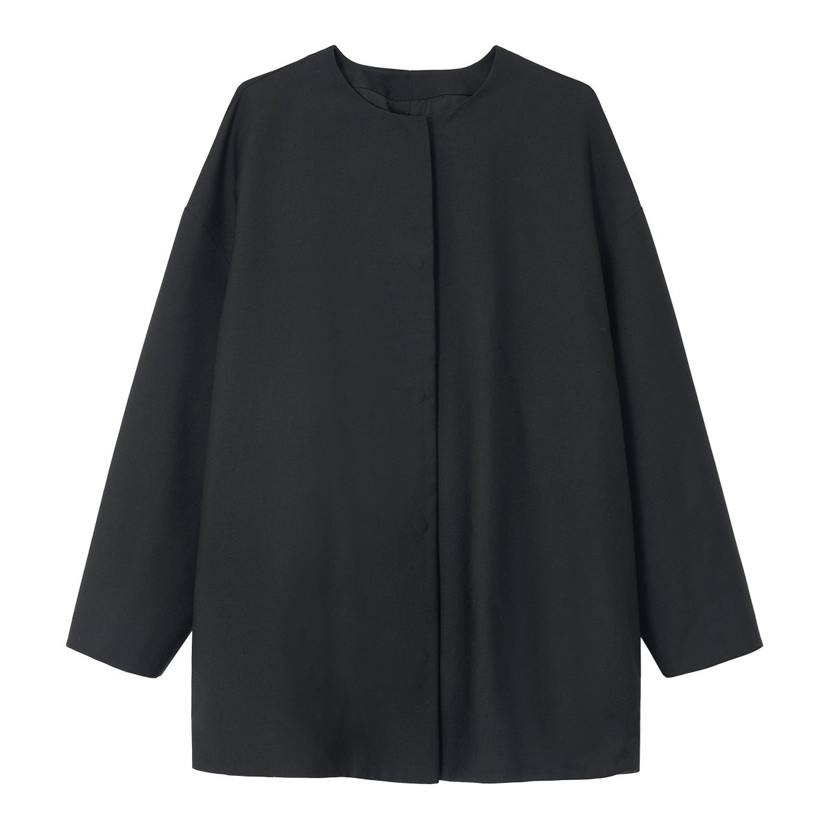 Spring minimalist tencel wool turtle back crew neck loose silhouette jacket