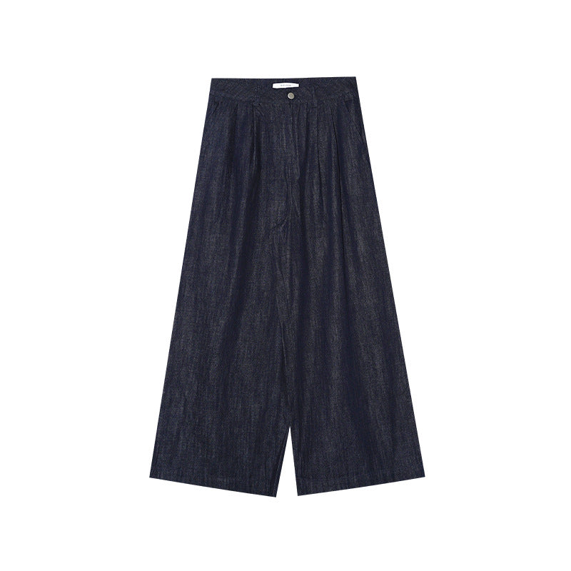 Dark blue thin and versatile loose cotton jeans and trousers