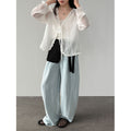 Tencel linen pendant elastic waist wide-leg pants women's 26 spring meat-covering and thin casual trousers