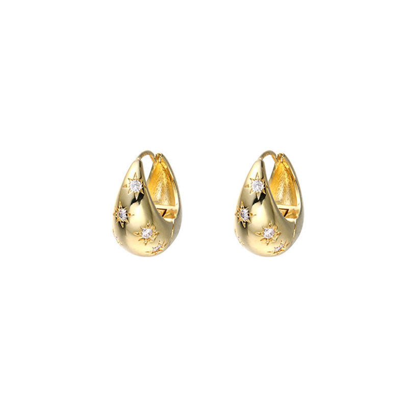 Original niche design new trendy zircon earrings women's circle water drop earrings French retro metal earrings