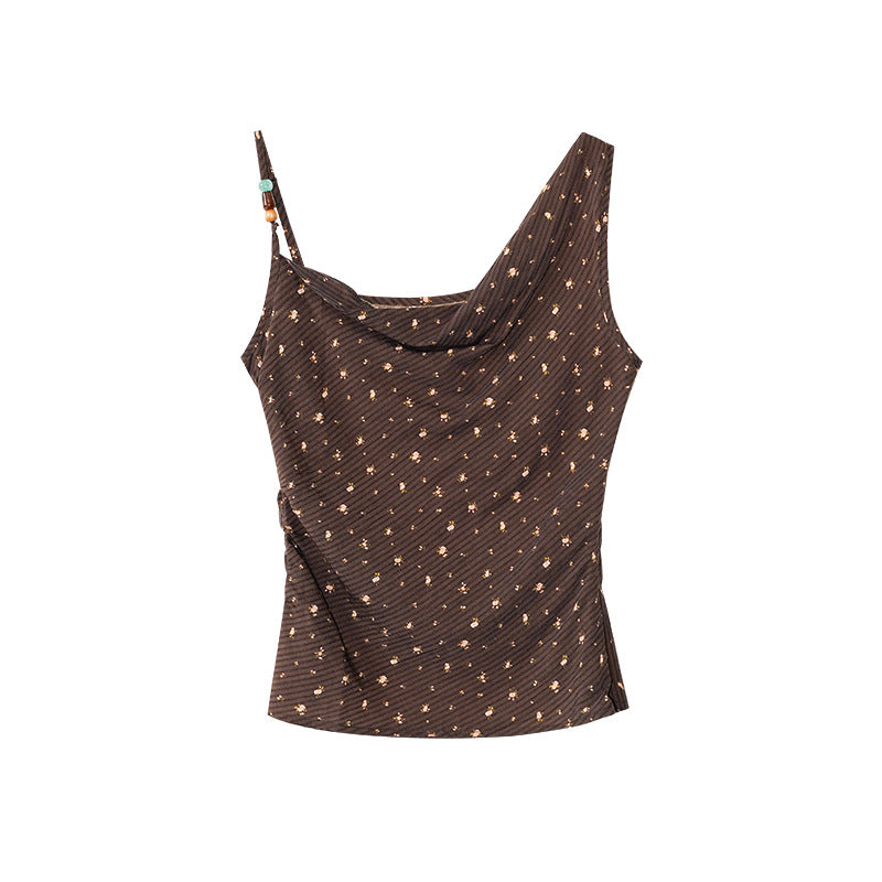 French Sweet Polka Dot Skinny Design Off-Shoulder Suspender Top
