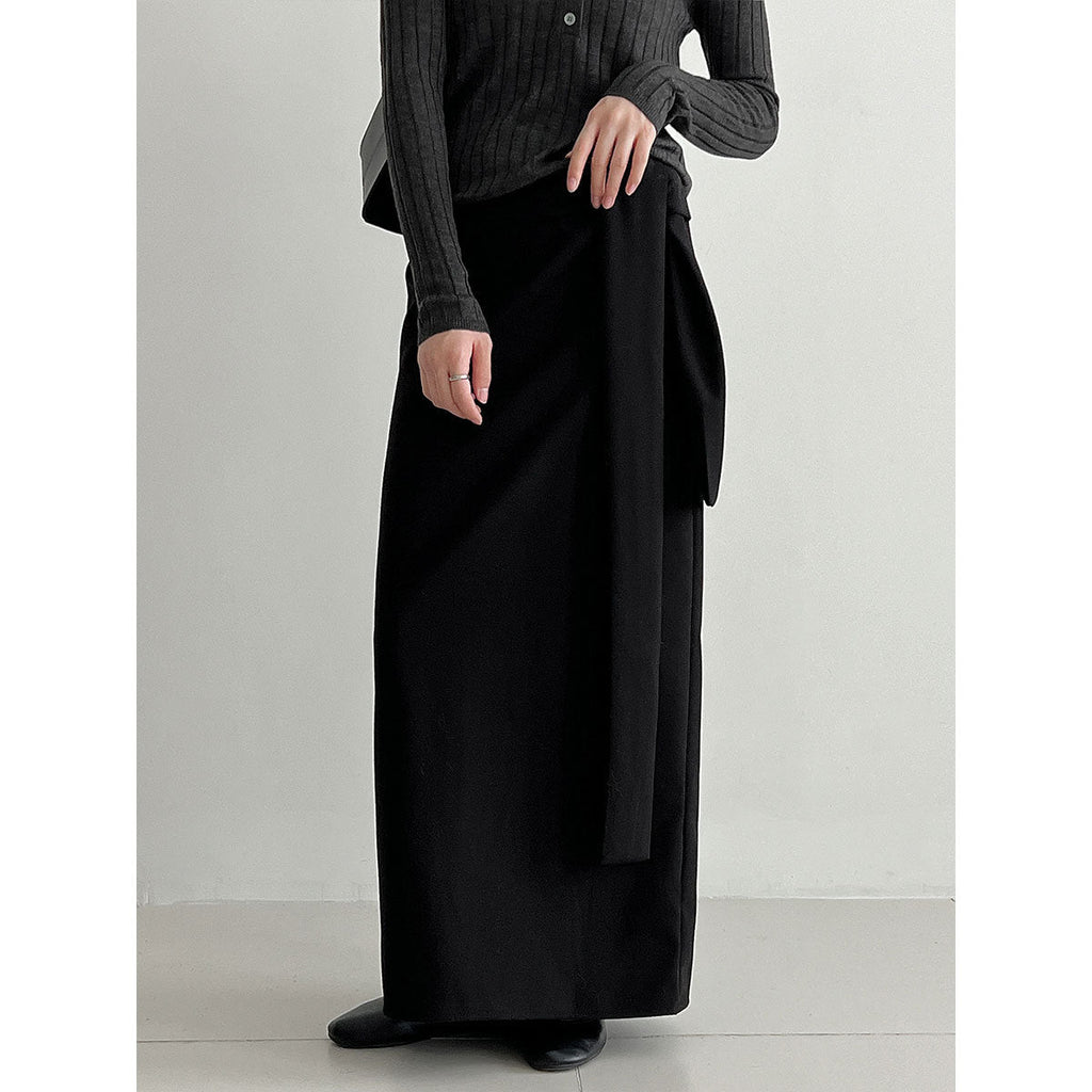 Temperament pleated high waist straps straight skirt women's autumn new velvet personalized design long skirt 1726
