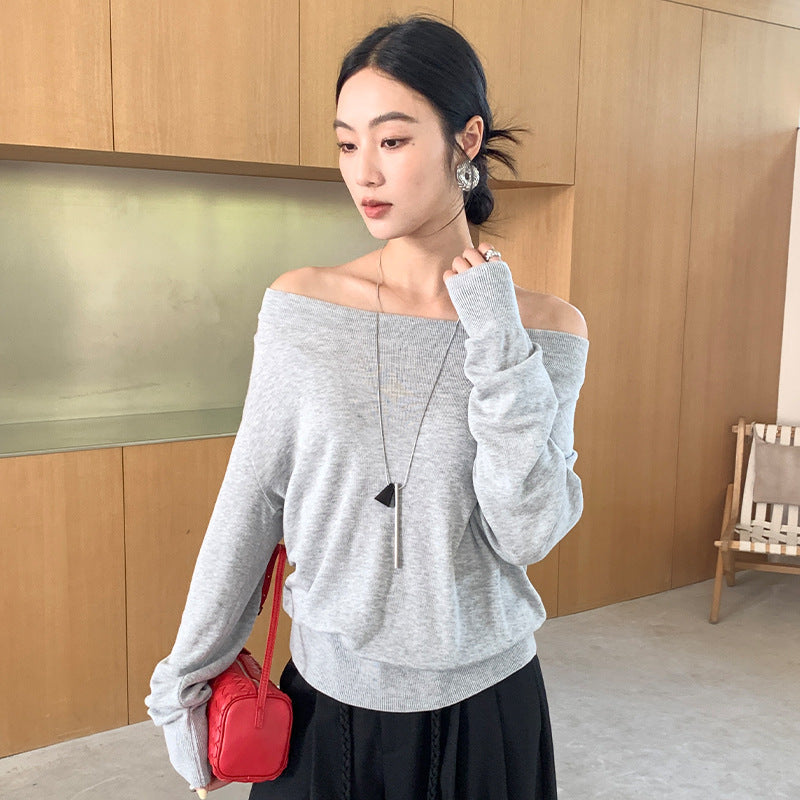 Minimalist style multi-wear Falessel temperament swing neck long-sleeved knitted sweater spring