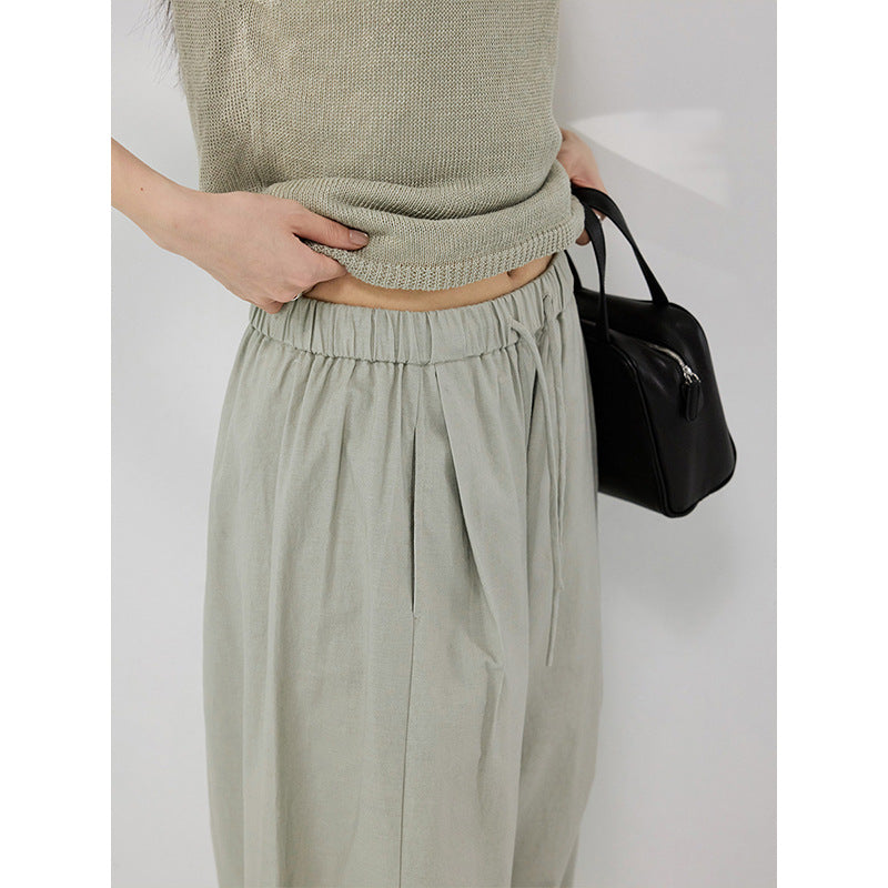 Japanese elastic waist nine-point scimitar balloon wide-leg pants
