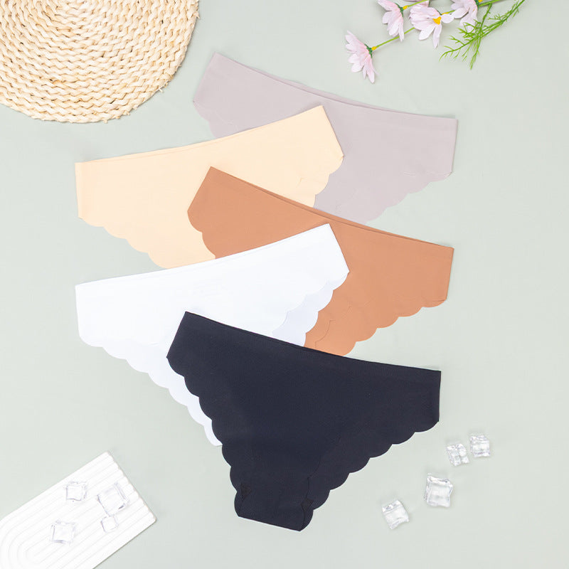 Ice silk seamless underwear wavy edge low waist sports fold edge underwear women's nylon briefs