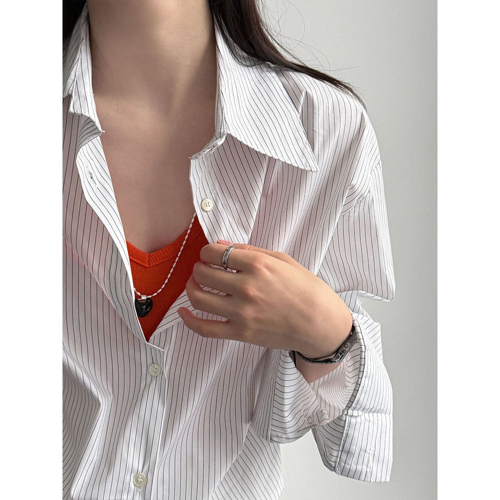 Korean striped irregular hem shirt women's 26 spring new loose lapel shirt jacket