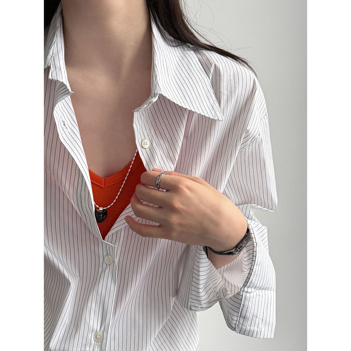 Korean striped irregular hem shirt women's 26 spring new loose lapel shirt jacket