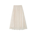 High-waisted A-shaped long embroidered lace skirt