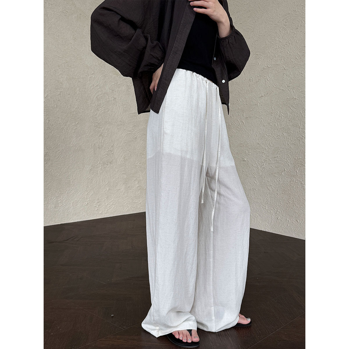 Tencel linen elastic waist loose wide-leg pants women's trousers summer light and cool casual pants