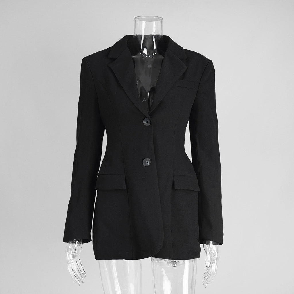 Suit Collar Blazer Women Slim Fit Long Sleeve Two-Button Jacket