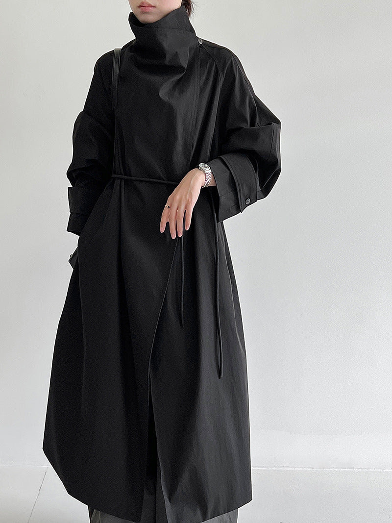 British style stand-up collar trench coat women's autumn new retro lace-up medium and long loose coat