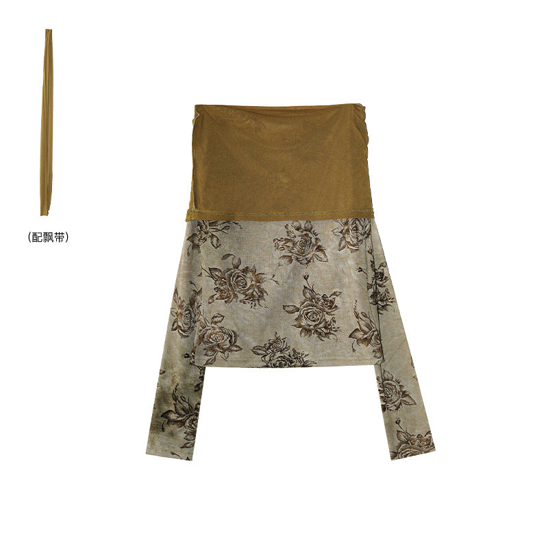 Printed Long Sleeve Slim Shoulder Top