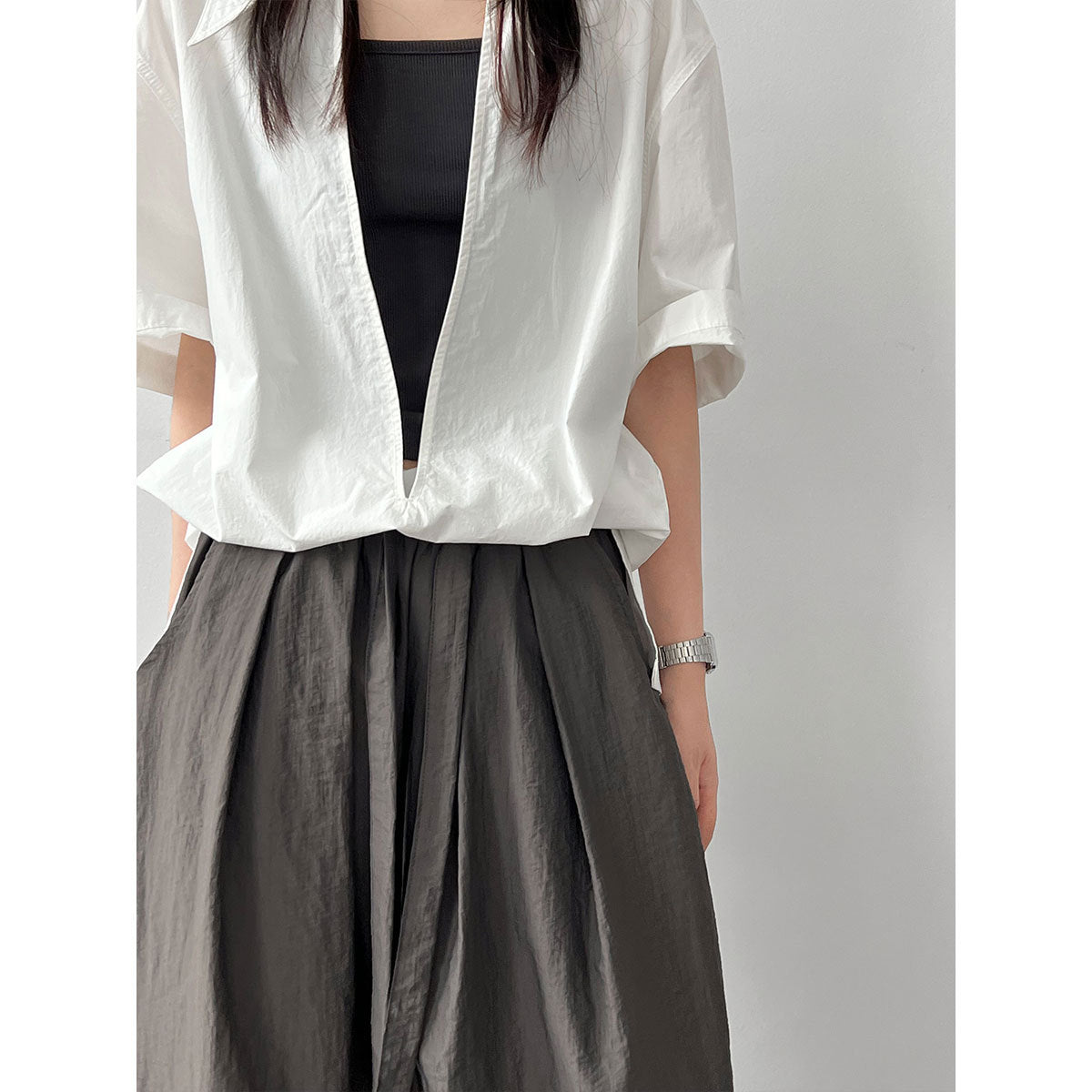 Korean casual drawstring wide-leg pants women's summer new loose pleated lace-up scimitar pants