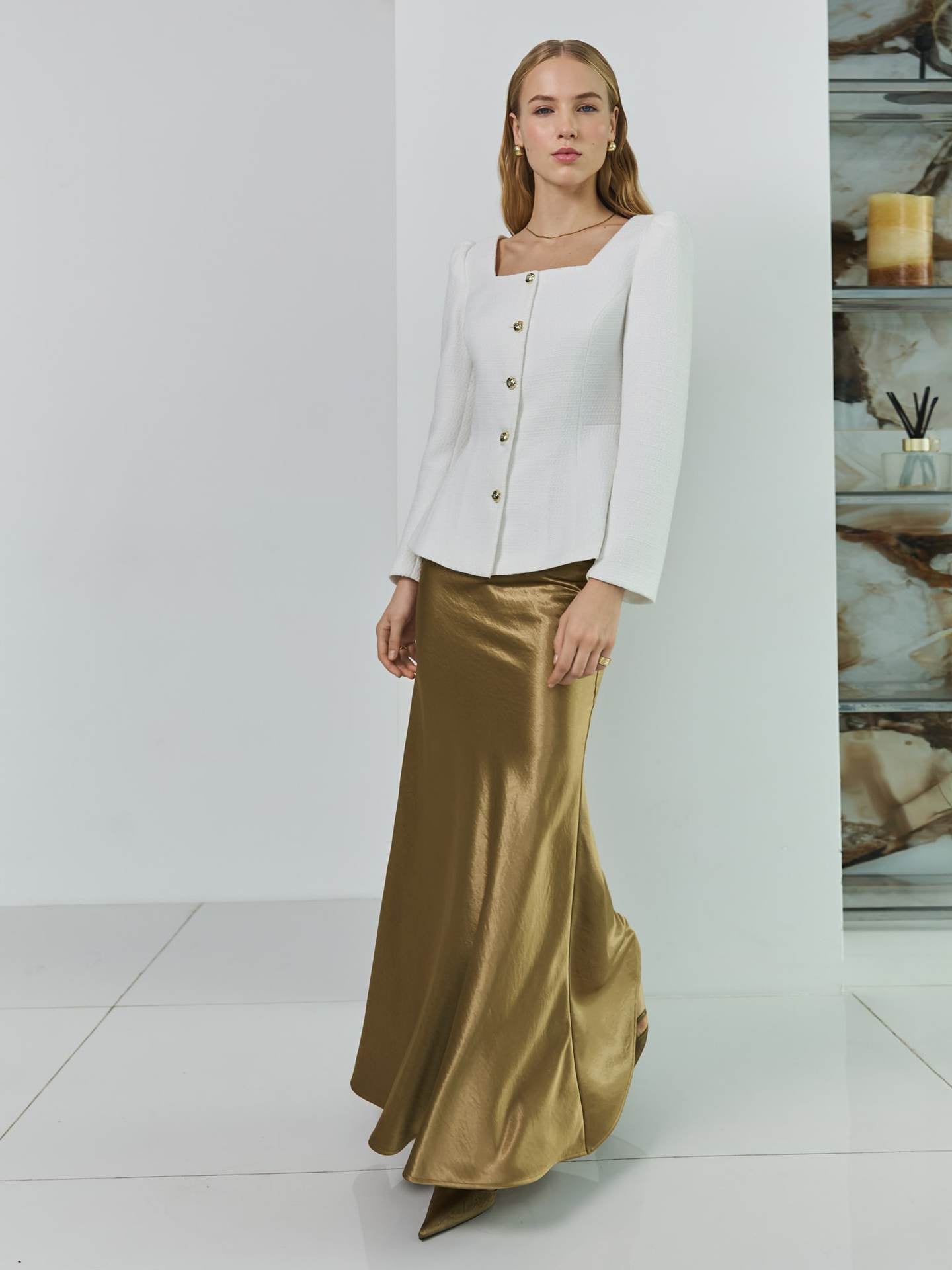 French satin skirt autumn and winter high waist hip skirt pleated A-shaped long skirt