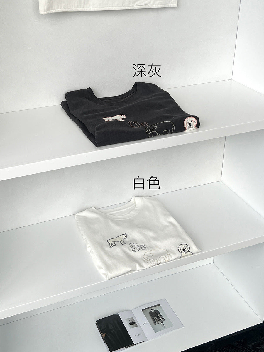 Patch cloth craft embroidery soft skin-friendly round neck short-sleeved loose T-shirt
