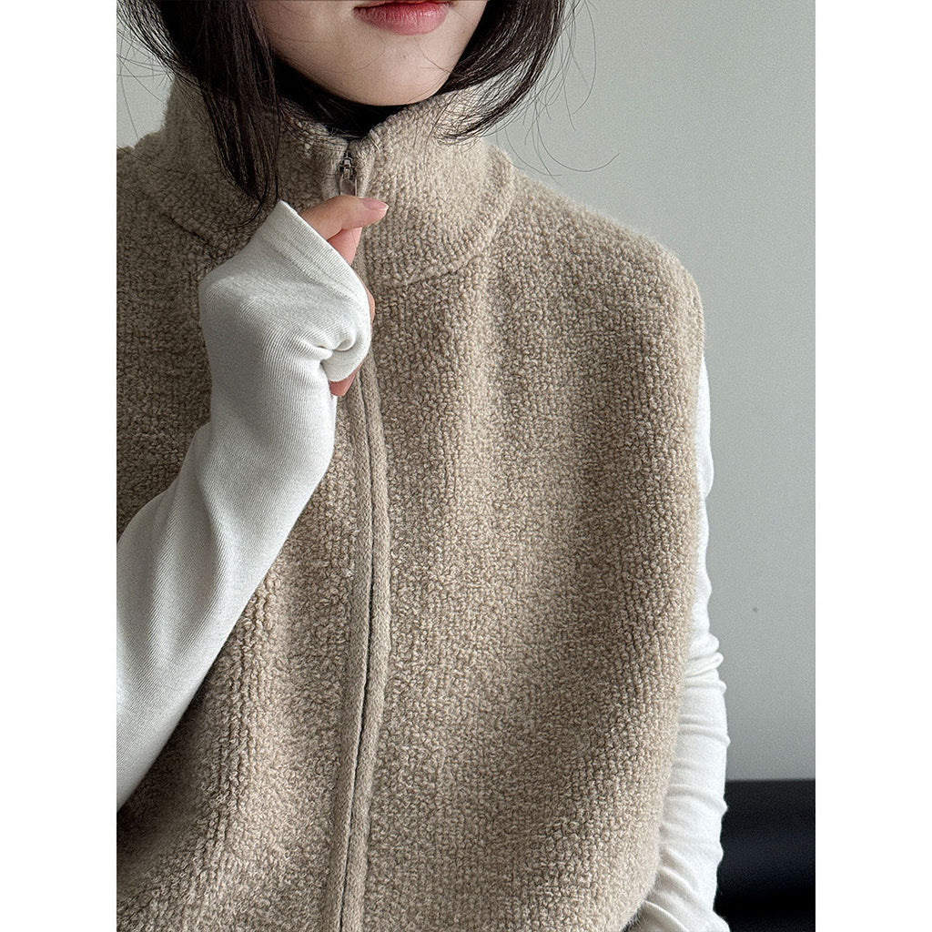 Korean wool stand-up collar stacked with loop wool vest jacket women's winter warm knitted sweater ss943