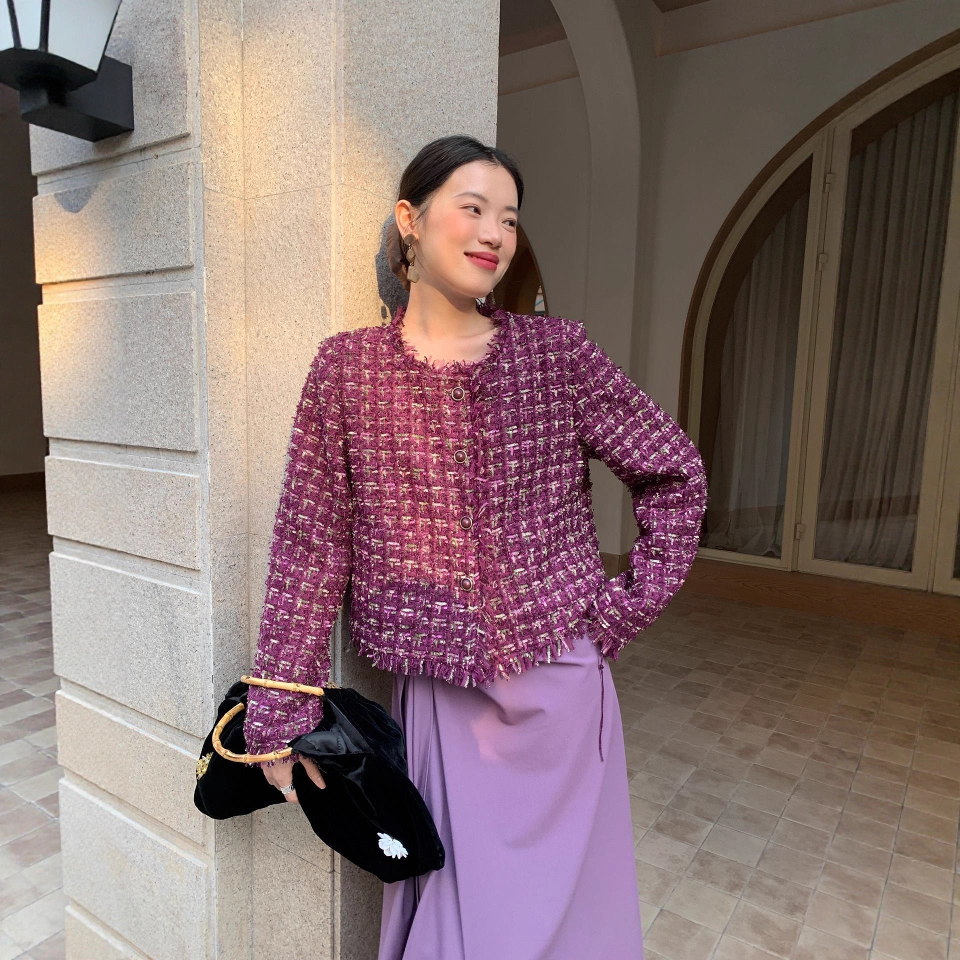 Temperament Short Purple Charm Tassel Xiaoxiangfeng Jacket
