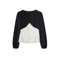 Sweet hem stitching long-sleeved v-neck top shirt