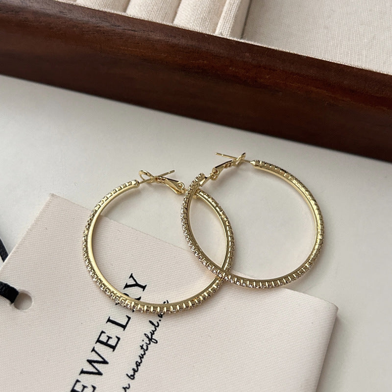 925 Silver Needle Korea Dongdaemun Full Diamond Large Earrings Metal Circle Earrings 2025 Minimalist Ear Jewelry