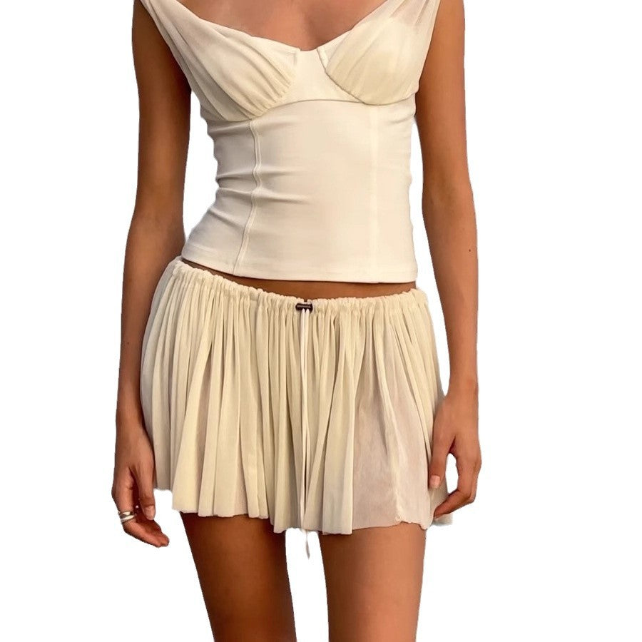 Women's Spice Girls French Vest Top Mesh Chest Halter Hanging Bo Sexy Kink Short T-Shirt