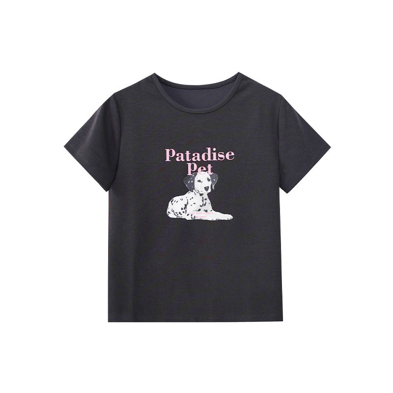 Sweet age-reducing girly style cartoon print cute short-sleeved T-shirt