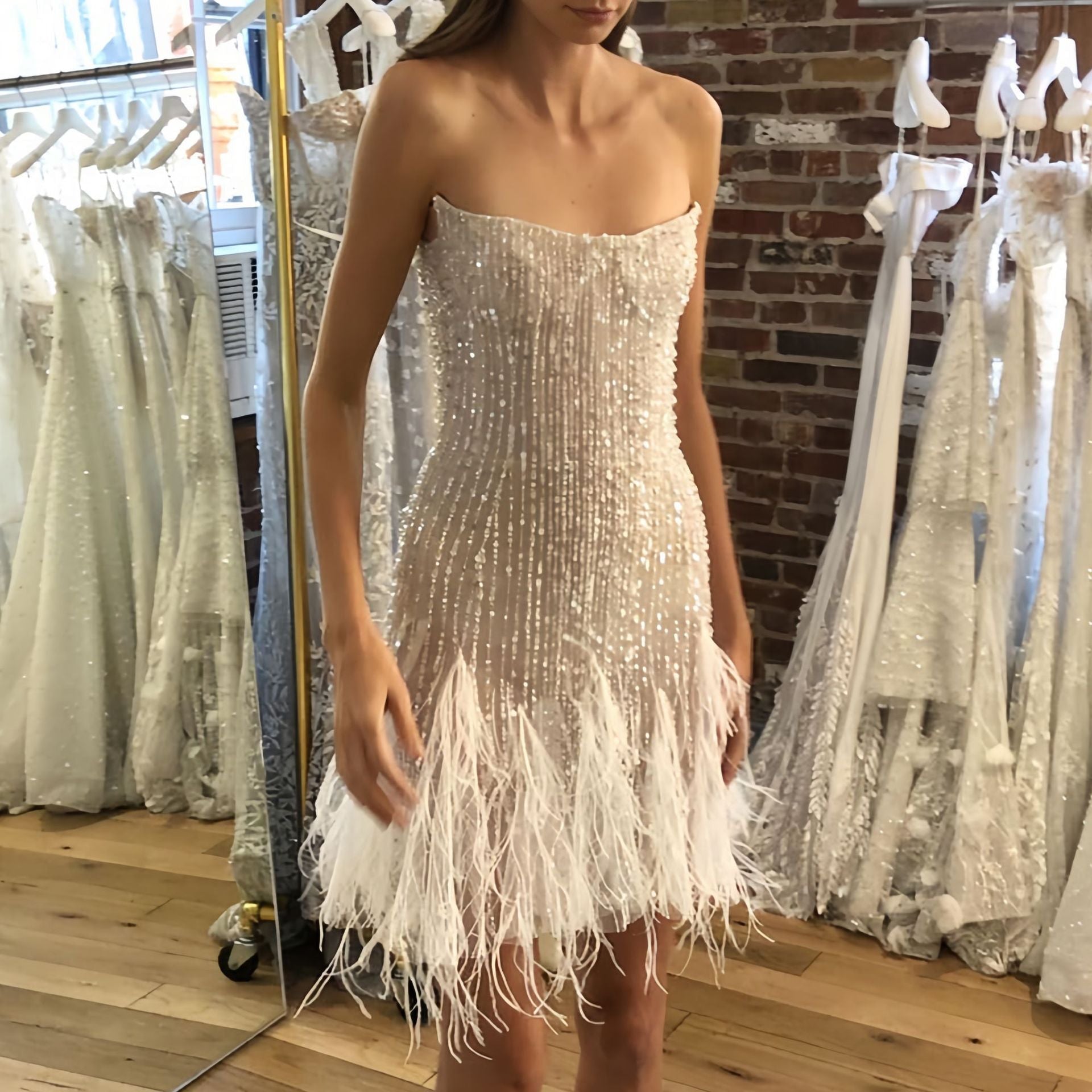 Dress feather sequin short skirt