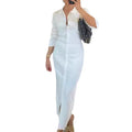 Shirt skirt lapel shirt long dress long sleeve waist temperament commuter cardigan skirt