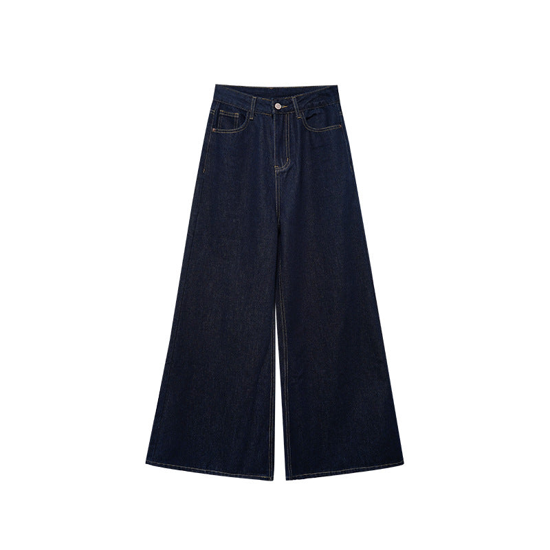 Early autumn retro micro-pull jeans women's dark blue thin flared pants