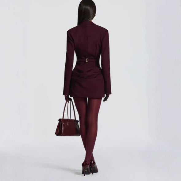 Fashion French V-neck long-sleeved suit skirt