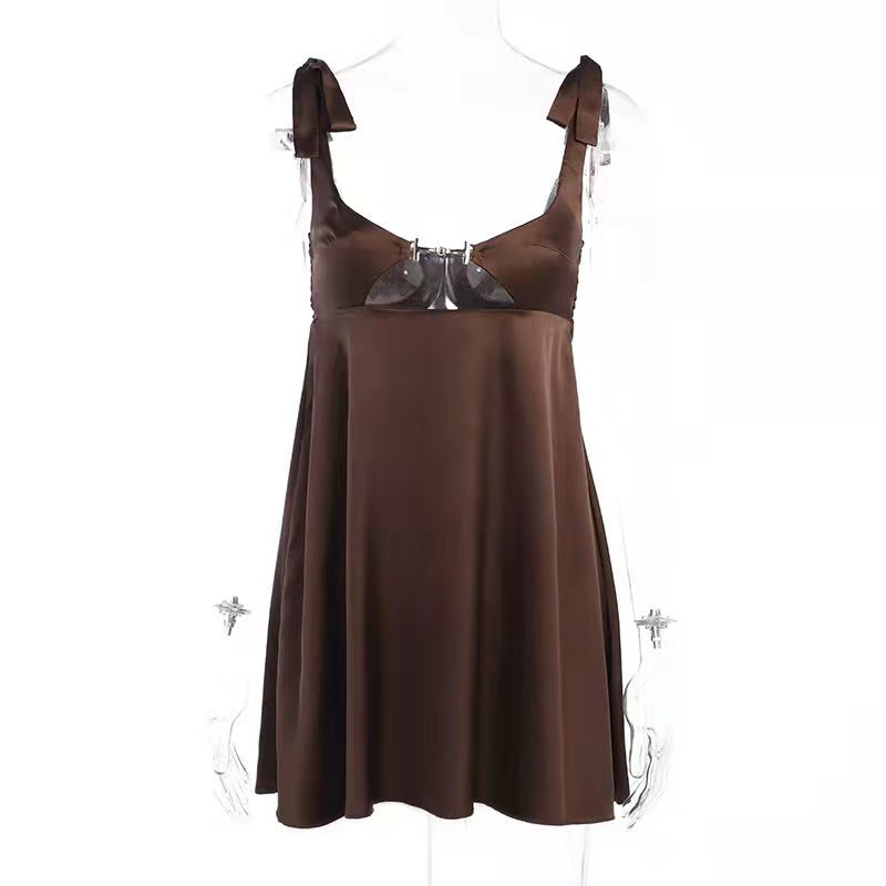 Satin hollow French sexy suspender dress