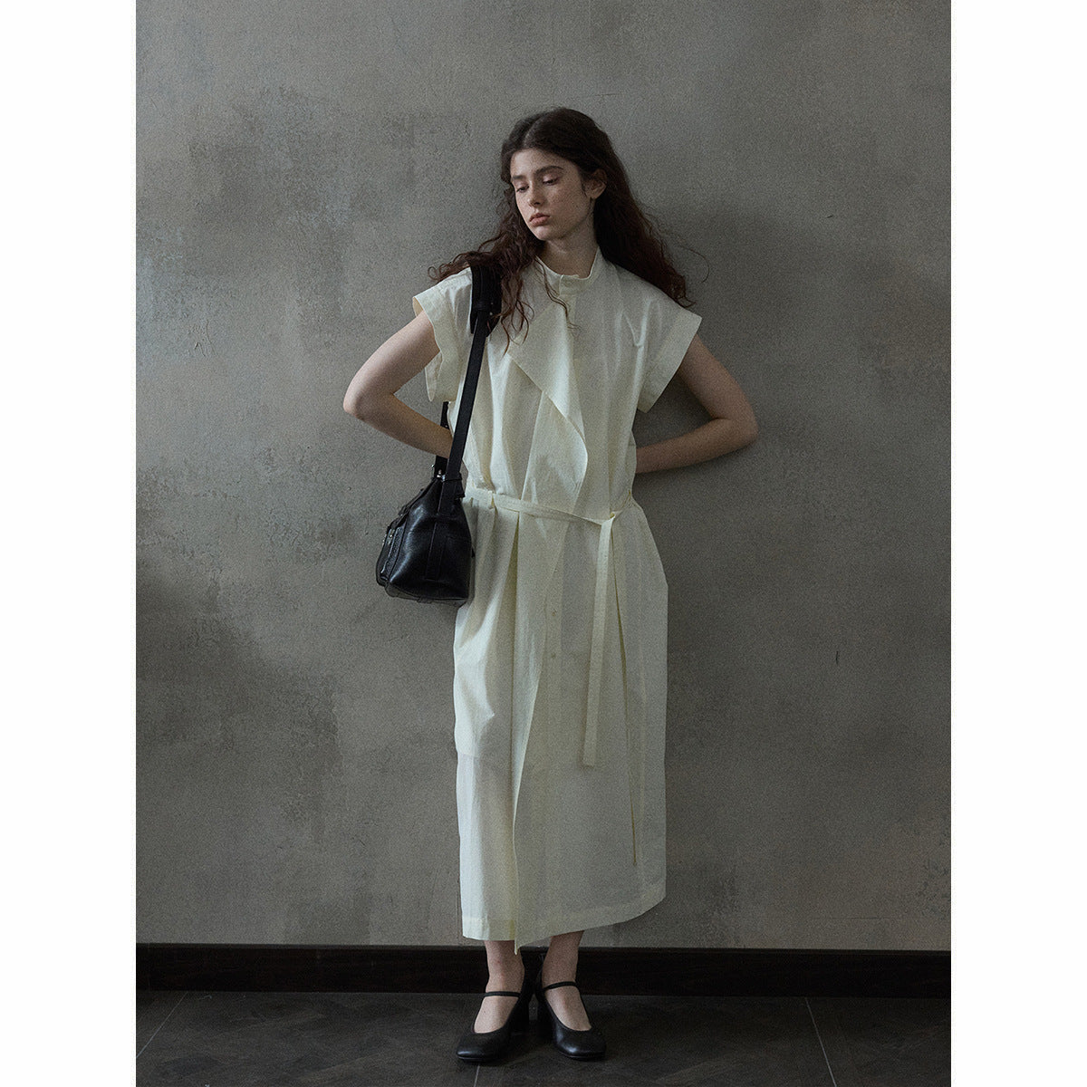 Combed cotton flakes flying sleeves dress spring and summer new lace-up simple temperament commuting