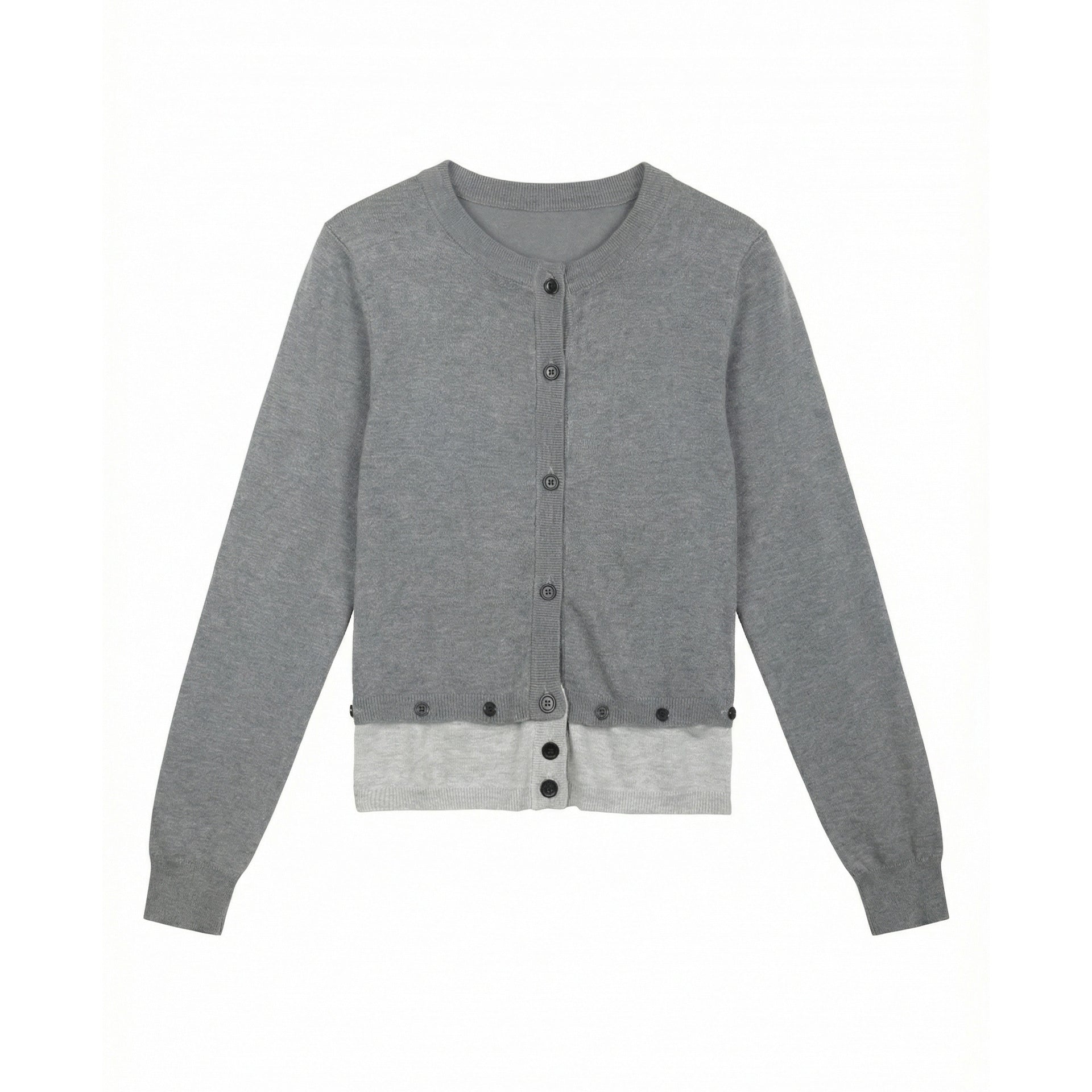 Contrasting buttons fake two-piece cardigan knitted sweater