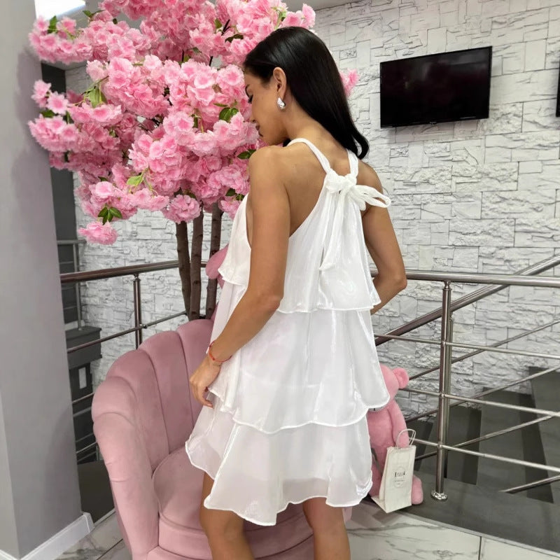 Women's new ruffle leaf edge cake dress sexy fashion satin vacation dress women