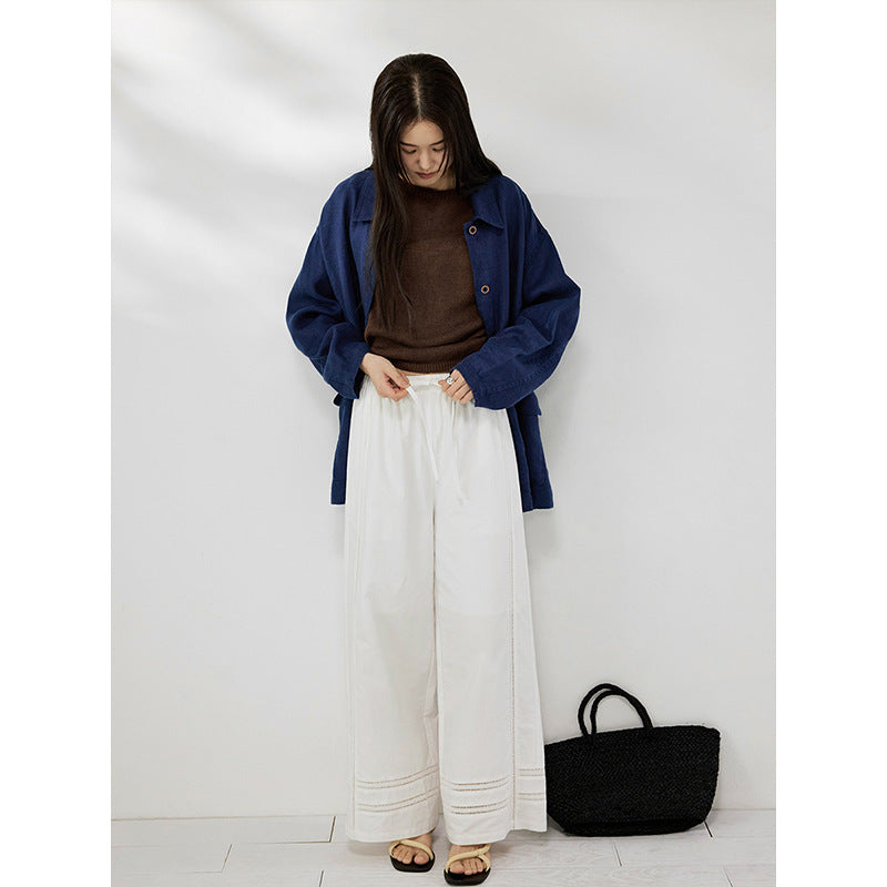 Vacation lace stitching full-scale wide-leg high-waisted casual pants