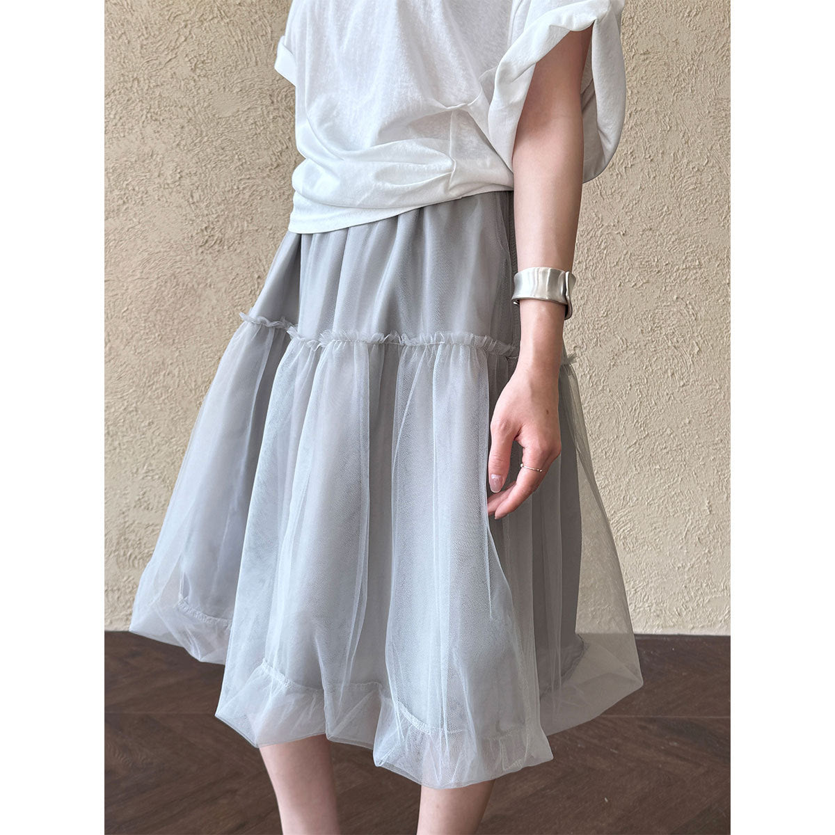 Tulle Mesh Skirt Women Korean Style A-Line Elastic Waist Mid-Length