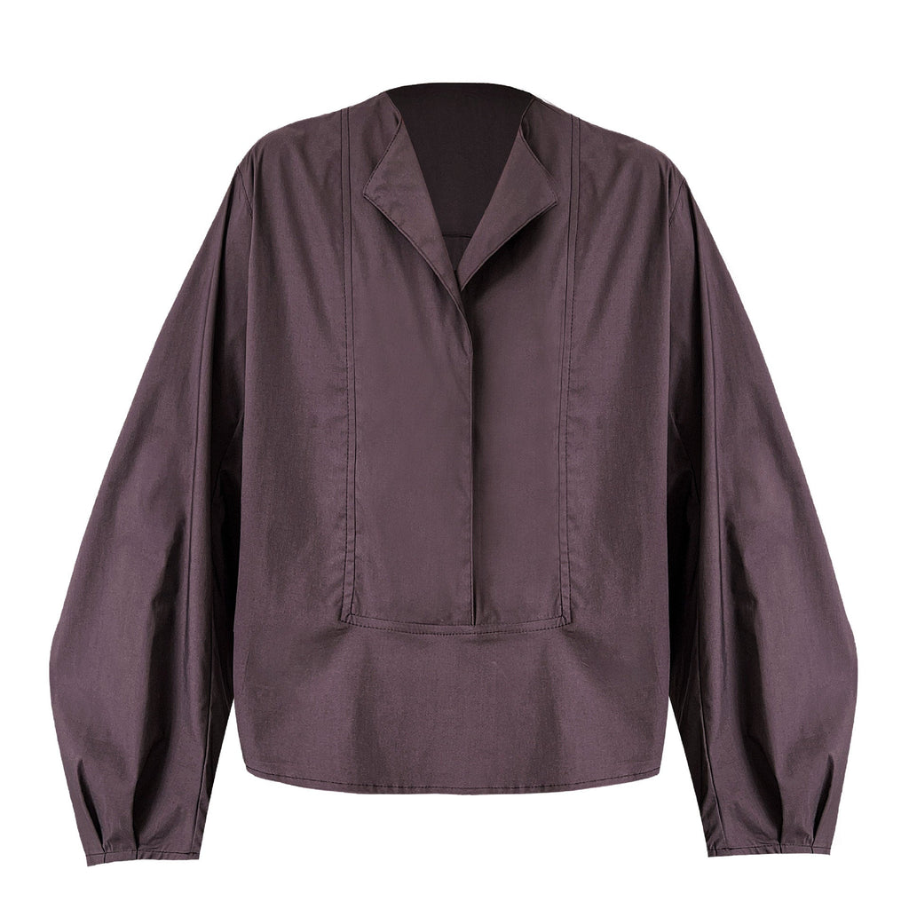 French high-end crew neck shirt women's autumn new loose and versatile lantern sleeve shirt top