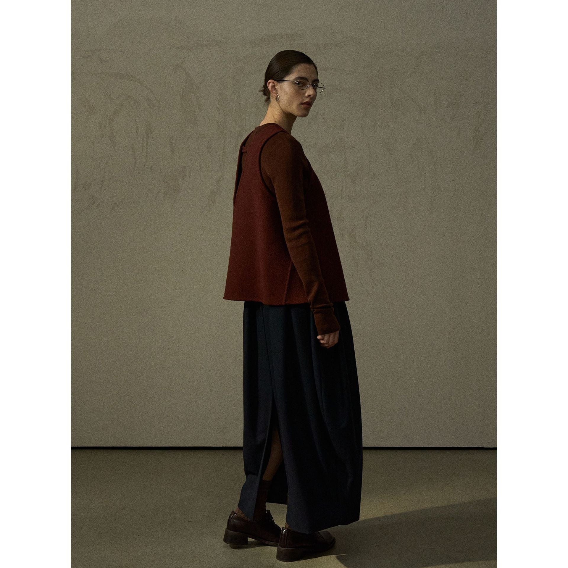 Autumn minimalist round neck wool upright double-sided woolen A-shaped woolen vest
