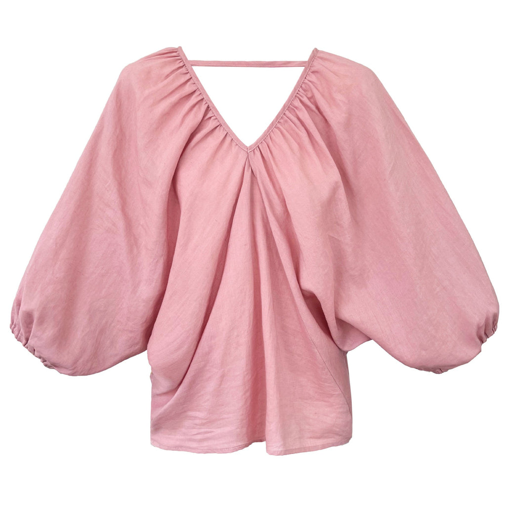 French retro bat-sleeved V-neck shirt women's summer new niche design loose shirt