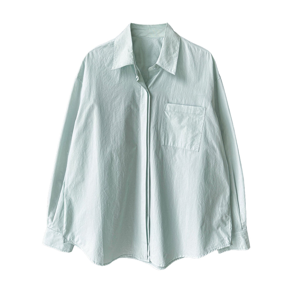 Korean simple casual high-end solid-color cotton shirt women's new spring lazy top