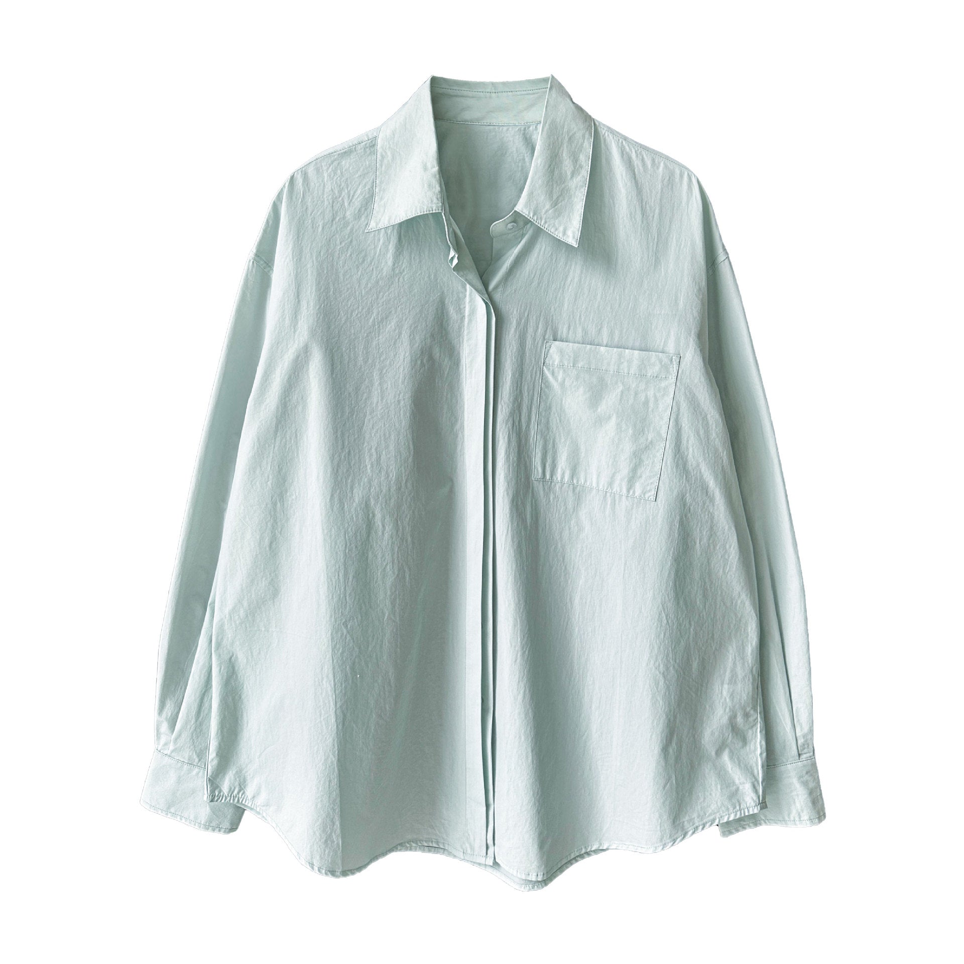 Korean simple casual high-end solid-color cotton shirt women's new spring lazy top
