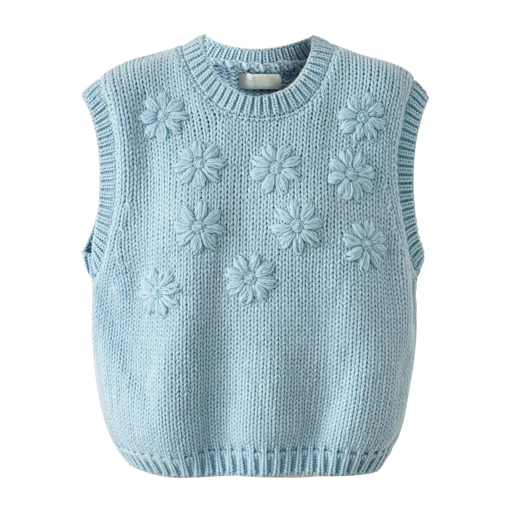 Three-dimensional flower knitted vest women's early spring Korean smart sense stacked wool vest top