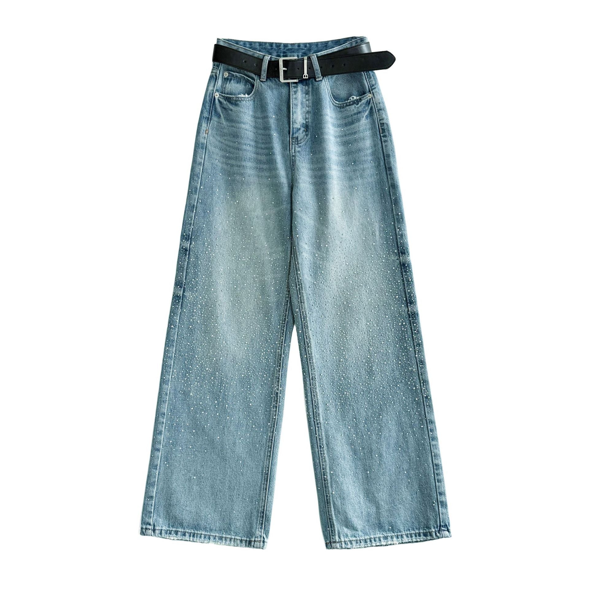 American retro gypsy hot diamond casual versatile wide-leg jeans spring new high-waisted trousers